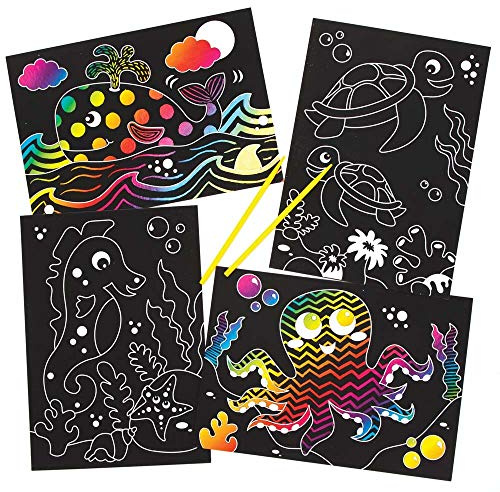 Baker Ross FE310 Kratzbilder, Thema: Unterwasserwelt, Gravurkunst für Kinder, kreative Aktivitäten für Kinder, Kunstset für kreative Köpfe, 8 Stück, Mittel
