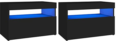 vidaXL 2X TV Schrank mit LED-Leuchten Lowboard Fernsehschrank Fernsehtisch Sideboard HiFi-Schrank TV Möbel Tisch Board Schwarz 60x35x40cm