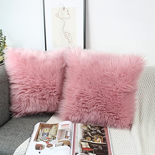 OYIMUA 2Pcs Fundas de Almohada Decorativa Fundas de Almohada de Piel sintética Suave, Pelo Largo Almohada de imitación, sofá Cuddly Cojín de (Rosado Morado, 50 x 50 cm)