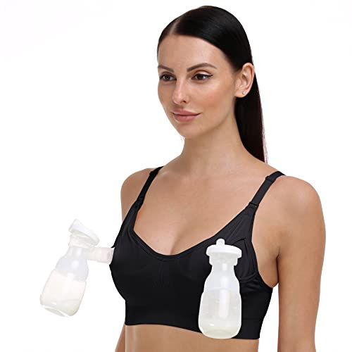 GXXGE Nursing Bra Support Pumping Bra Hands Free All in One Maternity Bra Comfortable Breast No Pad Pumps Bra Black Medium