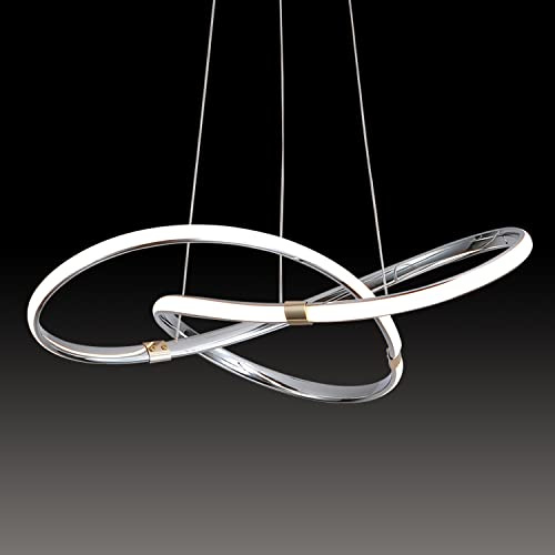 Moderna sospensione LED con design a spirale, 64W dimmerabile con telecomando, luce a lampadario regolabile in altezza, per soggiorno, camera da letto, sala da pranzo, isola della cucina (E - Cromo)