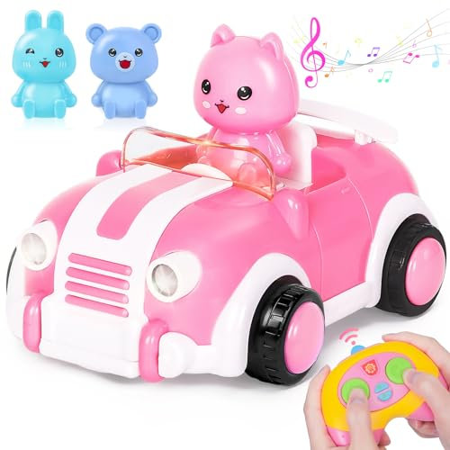 Yellcetoy Ferngesteuertes Auto Mädchen, Spielzeugautos ab 2 3 Jahre Auto mit 2,4Ghz Fernbedienung Lichtern und Musik Geburtstag und Weihnachten Geschenke für Kinder Jungen Mädchen 2 3 4 5+ Rosa