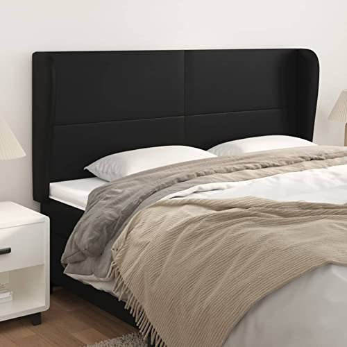 Tidyard Kopfteil mit Ohren Bettkopfteil Bett Kopfteil Kopfenden Betthaupt Kopfteil-Regal Bücherregal-Kopfteil für Bett Bettgestell Bettrahmen Schlafzimmer Schwarz 203x23x118/128 cm Kunstleder