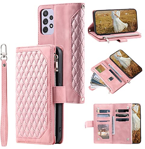 QLTYPRI Brieftaschen-Schutzhülle für Samsung Galaxy A53 5G, luxuriöse gesteppte PU-Leder-Brieftasche mit Kartenfächern für Frauen, Magnetverschluss mit Handschlaufe, Ständer, stoßfeste Klapp-Abdeckung