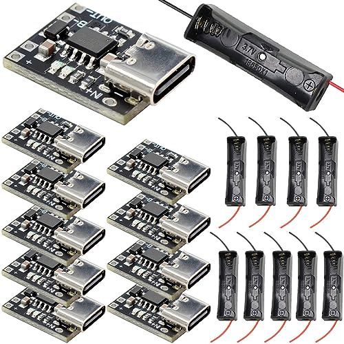 Youmile 10 Stück type-c Lademodul Typ-C USB-Lithium-Batterie-Lademodul Ultrakleine ternäre Lithium-Batterie 3,7 V 4,2 V 1 A Automatische Lade-/Abschaltfunktion mit 18650-Batteriehalter