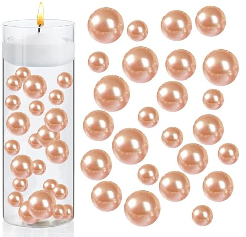 150 Stück Perlen ohne Loch für Vasen Kunstperlen Vasenfüller Make-up | Pinselhalter Glänzende Deko Bastelperlen zum Kleben Runde Kunststoffperlen Tischdeko für Hochzeit &DIY Champagner Gold Mix