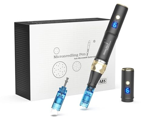 Dr.pen Ultima A8S Microneedling Pen Elektrisch,Kabelloser Dermapen Einstellbar 0-2,5mm mit LED Bildschirm und 6 Stufen inkl.2 Stk Nadelpatronen,Dermapen Microneedling für Gesicht und Körper