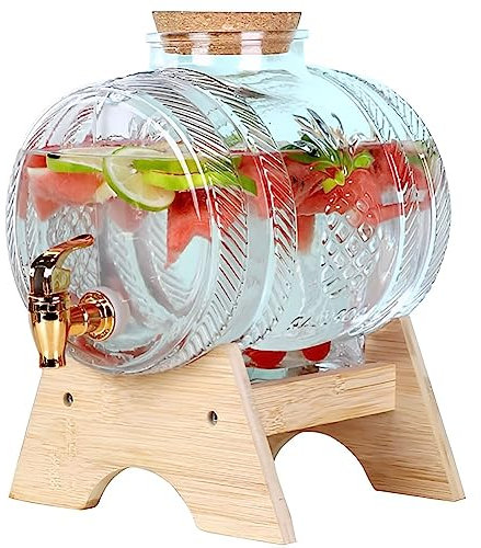 QUTBAG Dispenser per Bevande in Vetro con Rubinetto e Supporto, Dispenser per Bevande Ghiacciate in Barile da 1L/3L/5L, Dispenser per Bevande in Barattolo, per Uso Quotidiano di Feste all'Aperto 3L