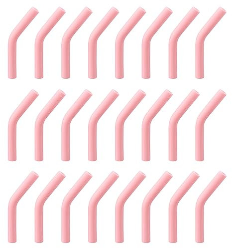 sourcing map 24pcs Silicone Paille Embouts, Silicone Paille Coudes Astuce, Doux Réutilisable Métal Paille Couvertures pour 6mm/0.24 OD Inox Acier Pailles, Lumière Rose