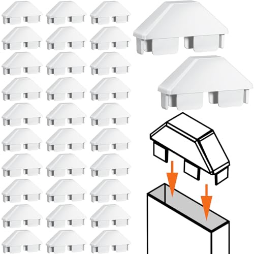 Pelopy 32 Packs Vinyl Picket Fence Caps 7/8 x 3 Vinyl Picket Fence Parts White Post caps for Outdoor Garden (Dog Ear)