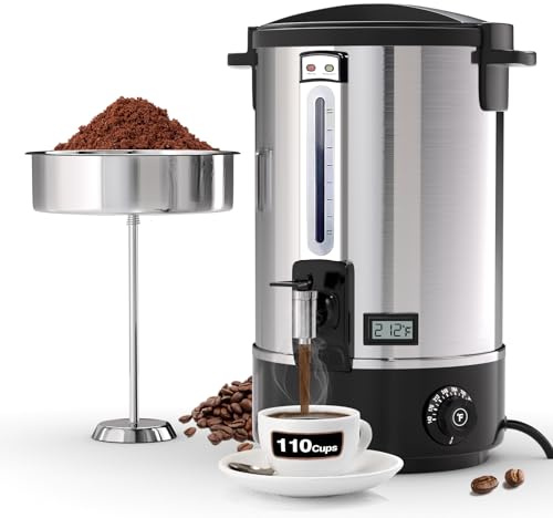 Nalison Commercial Coffee Urn, 110-Cup 16L Fast Brew Stainless Steel Hot Beverage Dispenser with Thermometer-Electric Hot Water Urn for Wedding, Party, Catering Events with Easy Cleaning(Double Wall)