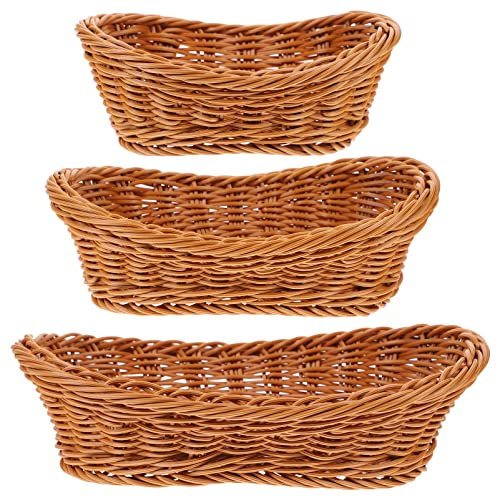 Garneck 3pcs Wicker Fruit Basket Bread Basket Ingots Shape Woven Snack Fast Food Food Vegetables Serving Bowls Decorative s