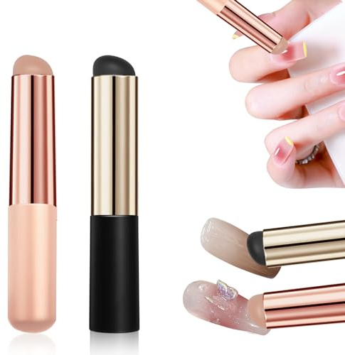 Lot de 2 outils à ongles en silicone, brosse à ongles en silicone, brosse à ongles ombrée, pinceaux réutilisables pour nail art, bâtons applicateurs de vernis à ongles, brosse portable (noir/rose)