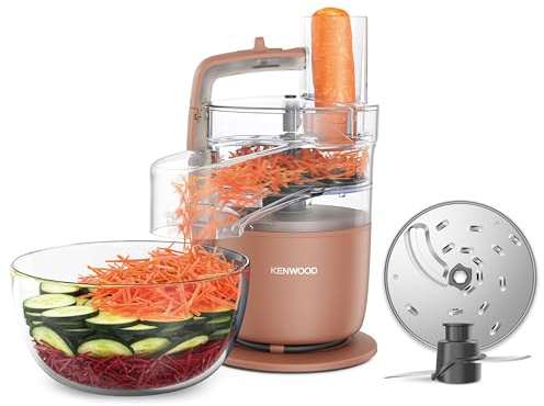 Kenwood MultiPro Go FDP22.​130RD, Kitchen Robot, Chops, Slices, Grates, Purees, and Kneads, 360° Express Serve, 1.3L Bowl, Kneading Blades, 4mm Disc, 650W, Clay Red