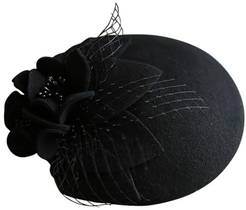 Eleganter Fascinator aus Wollgeflecht für Damen, modisches Haar-Accessoire für Kirche und Bankett, Schwarz, Schwarz , 2