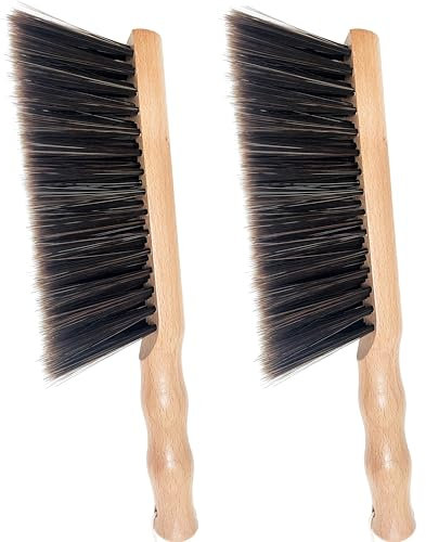 2Pcs Beech Wood Hand Brush&Natural Solid Wooden Round Handle Brushes,5 Rows of Soft Bristles 11.8 Hand Broom for Cleaning Dusting Stair,Garden,Bed,Sofa,Furniture,Brick,Floor