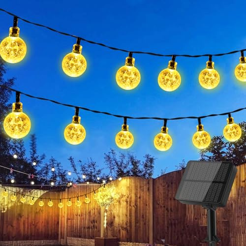 SonPen Solar Lichterkette Aussen, 12M 60 LED Solar Kettenlicht Kristall Kugeln, 8 Modi Solarlichterkette Außen Wasserdicht Garten Lichterkette Solar Outdoor für Terrasse, Hochzeit, Balkon, Partys