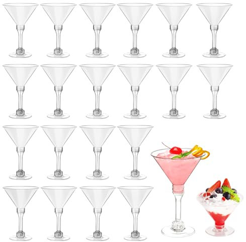 HXSYKJDM 20PCS Plastic Cocktail Glasses, 150ML Martini Glasses, Adjustable Ice Cream Dessert Cups for Wedding Parties