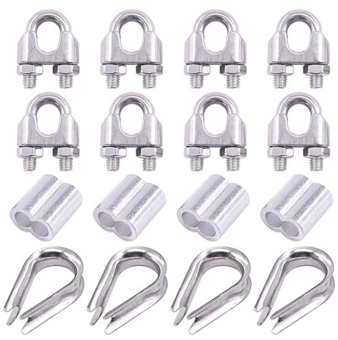 Drahtseilklemme 16 Stücke 304 Edelstahl Drahtseil Kabelklemmen Klemmen Fingerhut und Aluminium Crimpschlaufenhülse Sortiment Kit M10 Seilklemme