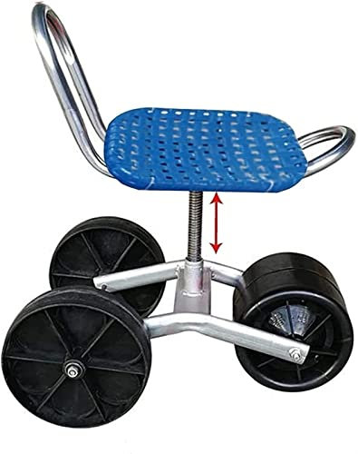 KHYTEBV Gartengeräte Rollsitz, 3 Räder, 360 ° Schwenksitz, Gartenwagen Rollscooter mit klappbarer Rückenlehne, Rollarbeitssitz, für kleine