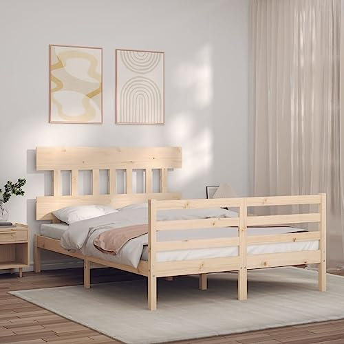 Buzaza Massivholzbett mit Kopfteil Bettgestell Bed Frame Holzbett Kopfteil Bett Schlafzimmer Bett Massivholzbetten 120x200 cm - 3195151