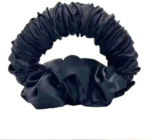 Kabwea Hitzefreie Locken-Scrunchies aus Seide für Damen, Haargummi Mädchen - Schwarz
