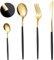 COPOTIO Black Gold Cutlery Sets for 6 People, 24 Pieces Stainless Steel Silverware Set with Knife Fork Spoon, Slim Handle