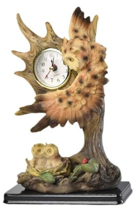 Milageto Vintage Tischuhr Tischdekoration Ornament Kunstwerk Tierskulptur Desktop Uhr für Schlafzimmer Büro Restaurant Wohnheim, Eulen