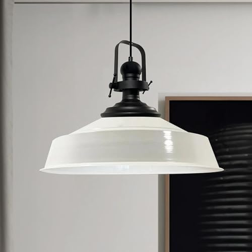 bamyum Asletl Hängelampe Industrial Metall Ø40 cm, Küchenlampe Weiß Vintage, Hängelampe Esstisch Vintage E27, Pendelleuchte, Wohnzimmerlampe Hängend, Pendelleuchte Esstisch