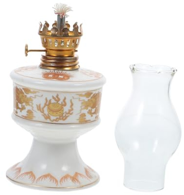 Cabilock Vintage Öllampe aus Keramik mit Dragon Design Altmodische Laterne für Outdoor Camping Kontinuierliche Lichtquelle und Helle Beleuchtung Klassische Retro Öl Lampe Weiß