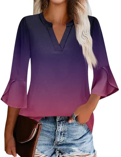 Loose Tops for Women UK Women's Basic Long Sleeve Cotton T Shirts Simple Solid Color Comfy V Neck Loose Baggy Tunic Tee Shirts Tops Tunic Tops for Women UK 20 Basic (Dark Purple, XXL)
