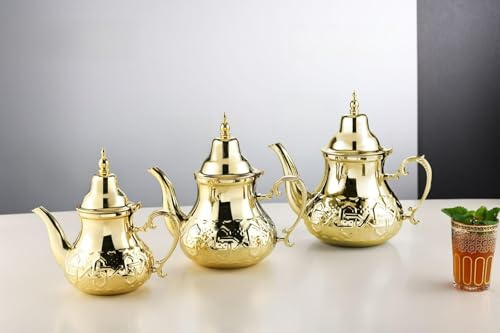Marokkanische Teekanne Teapot Barradi Gold M-L-XL in 3 Größen Induktion geeignet (L - 1,6L)