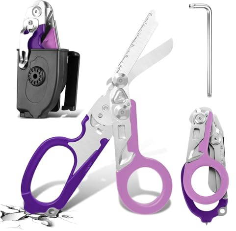 Zengjunwei 6-In-1 Faltbar Rettungsschere, für Outdoor Camping,Doppelviolett | Trauma Schere, Notfallschere, verbandsschere, Mit K-Schutzhülle, Schraubenschlüssel für Professionelle Rettungsdienste