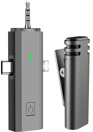 Junterone Microfono Lavalier Wireless Microfono Universale Ai con Riduzione del Rumore Microfono Tipo-C Jack da 3,5 mm Trasmissione in Diretta S17