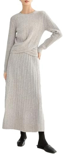 Damen-Pullover, Rock, Anzüge, langärmelig, O-Ausschnitt, Strickpullover und Röcke, Strickset, a, S