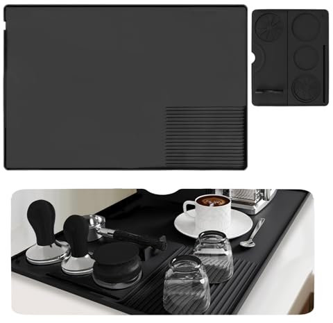 PopuLike Silicone Coffee Machine Mat, 2-In-1 Detachable Coffee Tamper Mat, Coffee Machine Tray with Reserved Drain, Non-Slip Fit Under Coffee Maker Espresso Machine for Kitchen Countertops