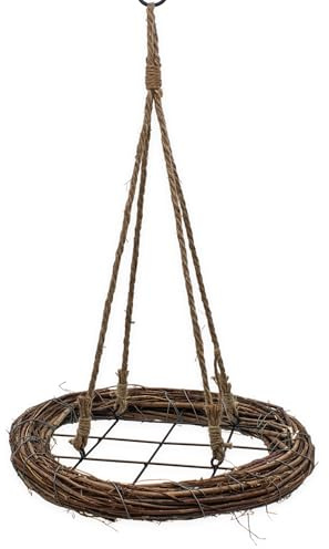 Naturlig träkrans med snöre för upphängning – Ø 38 cm – dekorativ hängande krans med metallgaller för dekorativa smycken – juldekoration takkrans, hängande dekoration, takhängare, pysselkrans av