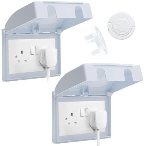 2 Pcs Wall Socket Protection Covers UK, Double Socket Cover Box for Baby Safety, Plug Protector Cover Waterproof for Home, Kitchen and School