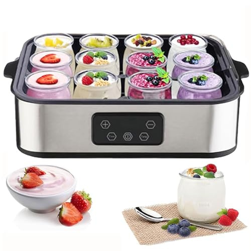 Yogurtiera automatica, macchina for yogurt elettrica multifunzione con 8/12 barattoli in vetro,macchina for fermentazione multifunzione con display a LED,controllo della temperatura(2500ml)
