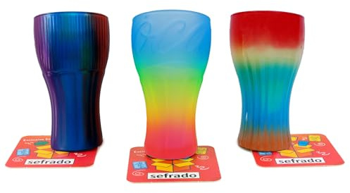 sefrado Bundle Cola Glas 3er Set McDonalds Regenbogen Gläser 2022-2023 - Österreich 2022 Sammel Gläser kompatibel mit exclusivem Untersetzer
