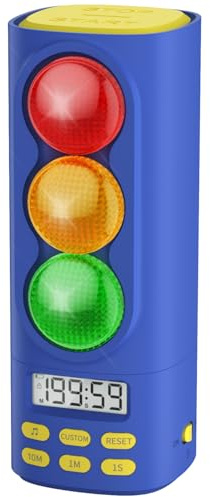 MeesMeek Timer digitale semaforico audiovisivo, display LCD regolazione del volume, con 4 suonerie per bambini aula casa cucina gioco conto alla rovescia pausa memoria