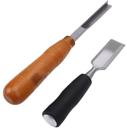 Asixxsix Juego de Cinceles para Carpintería, Cincel de Esquina en ángulo Recto y Cincel Plano con Tapa de Golpe de Metal, Construcción Forjada de Acero de Aleación 40CR