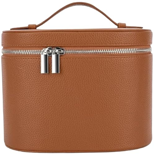 Make-up-Tasche, Kosmetiktasche aus PU-Leder mit Abnehmbarer Trennwand, tragbare Kosmetiktasche mit Griff und Reißverschluss, Reise-Make-up-Tasche für Frauen, Dekor