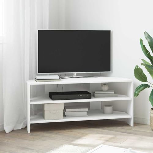 Tonture Eck-TV-Schrank Weiß, 102x40,5x45cm, Holzwerkstoff, modernes Design, Wohnzimmer Möbel, viel Stauraum, pflegeleicht