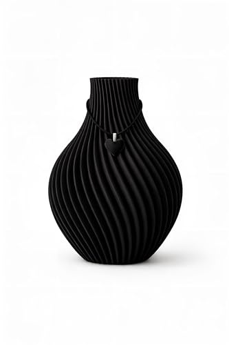 NIVORA Design - Moderne 3D Vase aus Kunststoff inkl. Herzanhänger - abstrakte Deko Vase für Trockenblumen, umweltfreundlich, bruchsicher (Schwarz, 18 cm)