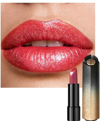Rot Glitzer Metallic Lippenstift,Wasserfest & Langanhaltend Satin Lipstick | Glitzer Diamond Lipstick Brown, Lipgloss Glitter Funkelndes Finish, Hochpigmentiert Lipstick,Halloween Geschenk für Frauen
