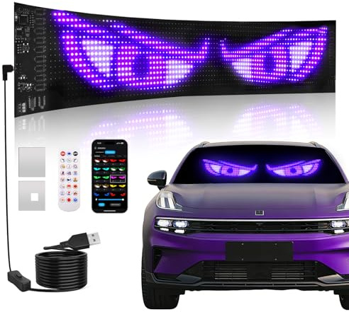 USB Led Leuchtschild Programmierbar - Led Augen für Auto Led Namensschild Anzeige Programmierbar, APP-Steuerung, LED Matrix Panel DIY Display für Auto LKW Konzerte Werbetafeln Festpartys(370MM*92MM)