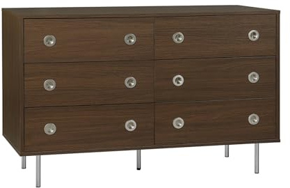 Alice's Garden sweeek - Commode Vintage décor Bois et Acier Inoxydable 6 tiroirs Noyer - Shelby