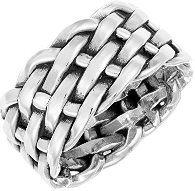 Silverly Grob Gewebte Sterlingsilberringe für Damen und Herren | 9,8 mm Dicker Geflochtener Bandring | Klassischer Herrenring | Geflochtene Eheringe für Sie und Ihn | Verlobungsringe für Paare
