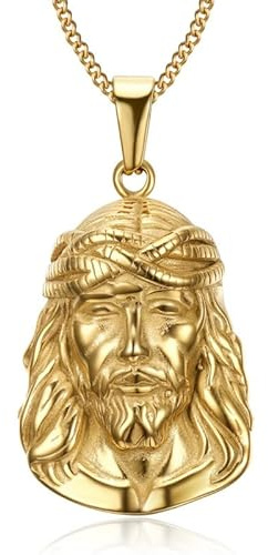 BOBIJOO Jewelry - Pendentif Collier Tête de Jésus Christ Acier Inoxydable 316L Plaqué Doré Or Chaîne